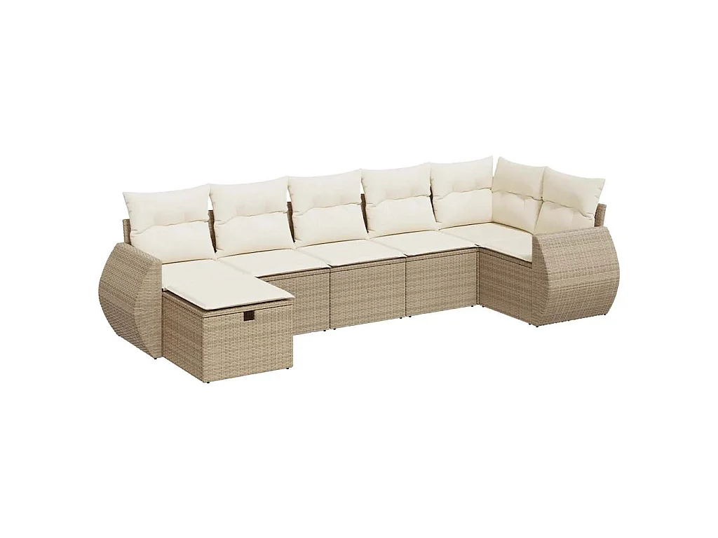 Salon de jardin avec coussins 7 pcs beige résine tressée