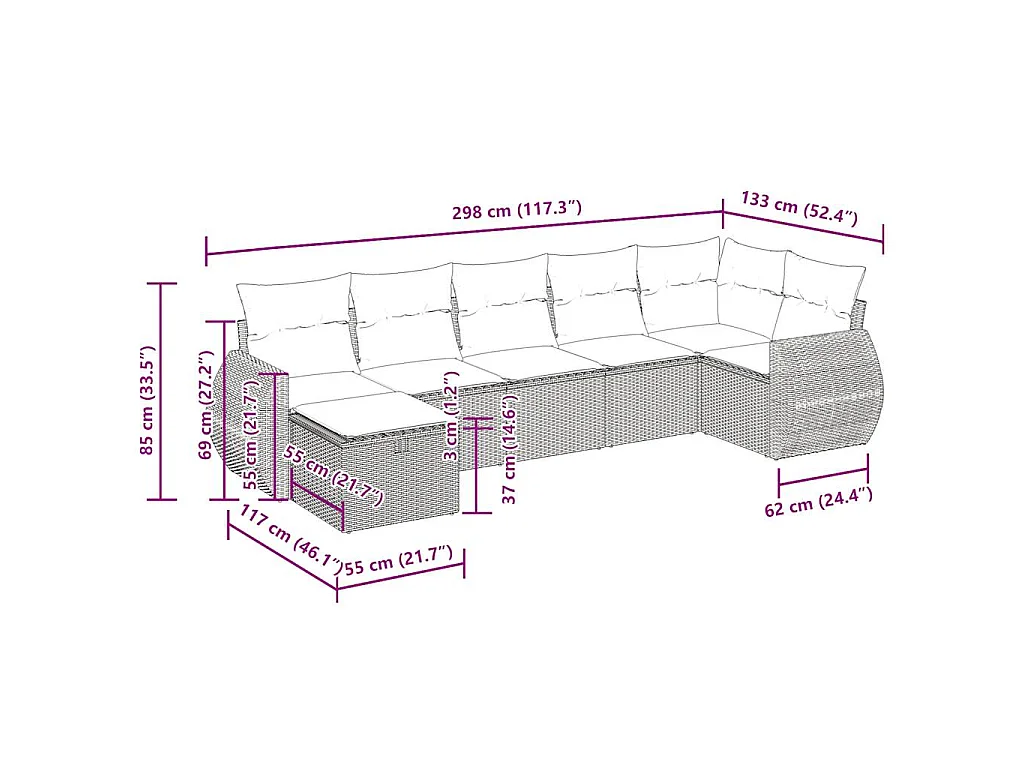 Salon de jardin avec coussins 7 pcs beige résine tressée