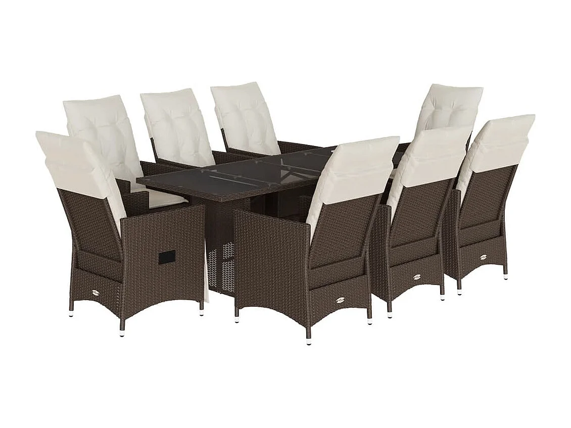 9-delige Tuinset met kussens poly rattan bruin