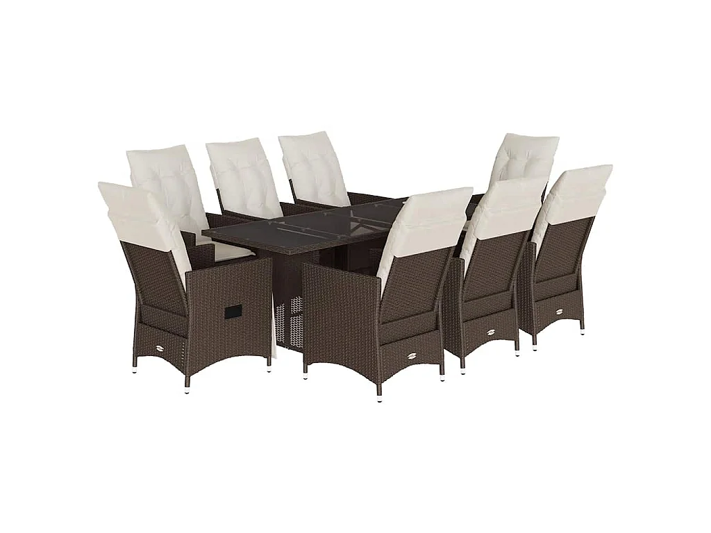 9-delige Tuinset met kussens poly rattan bruin