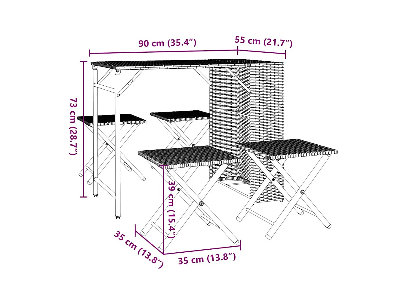 Ensemble à manger de jardin 5 pcs pliable gris clair poly rotin