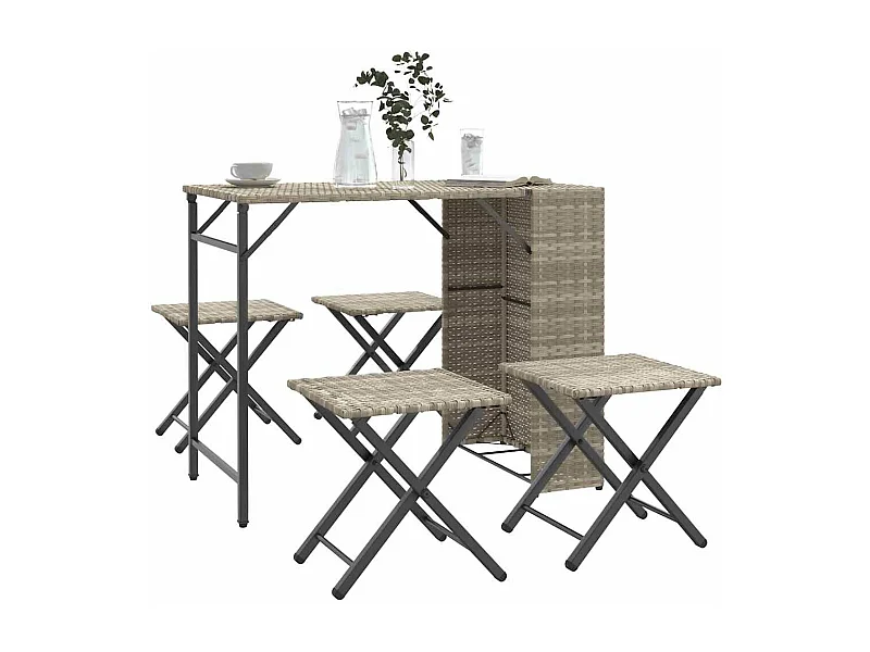 5-tlg. Garten-Essgruppe Klappbar Hellgrau Poly Rattan