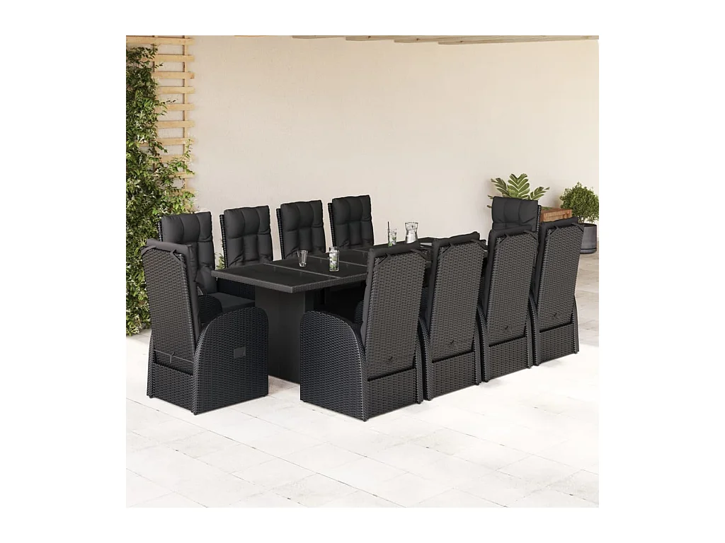 Ensemble à manger de jardin 11 pcs coussins noir résine tressée