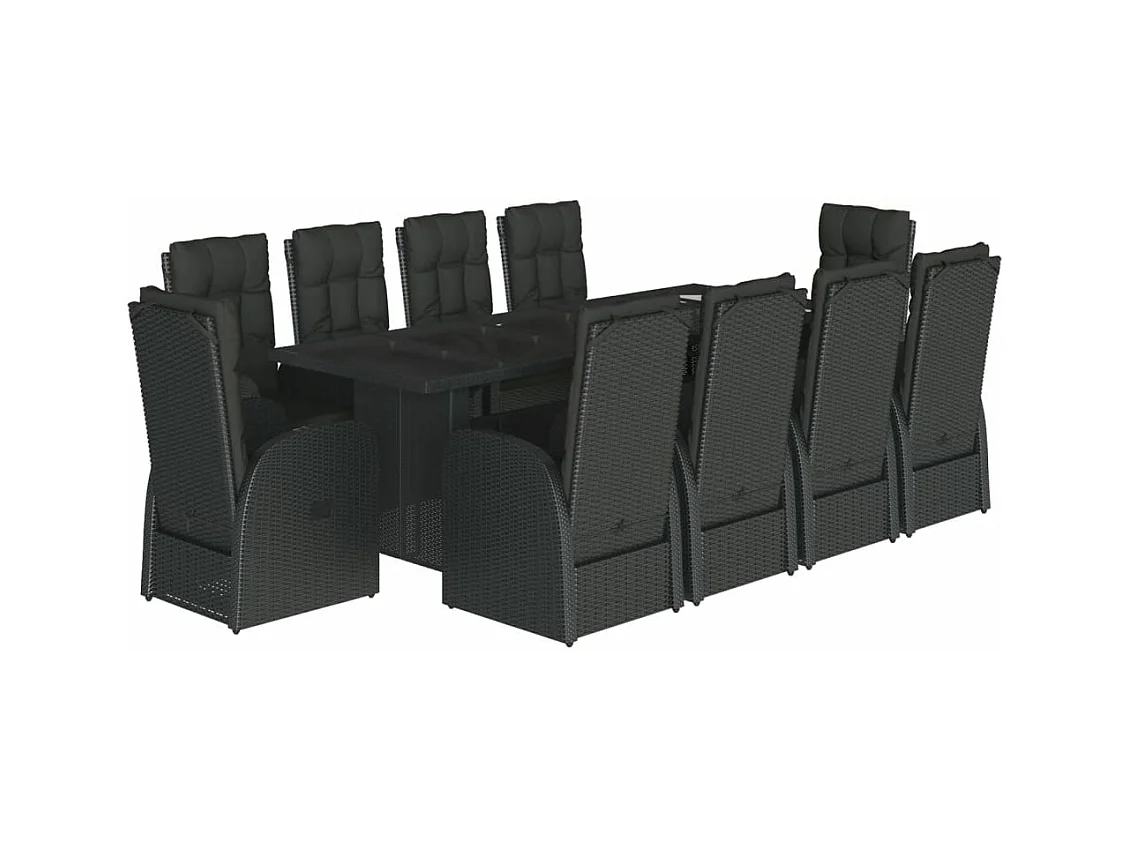 Ensemble à manger de jardin 11 pcs coussins noir résine tressée