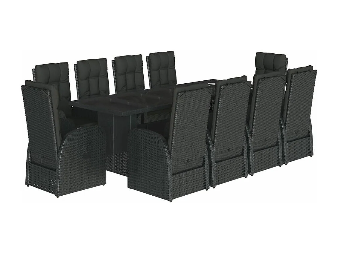 11 pcs conjunto de jantar p/ jardim c/ almofadões vime PE preto
