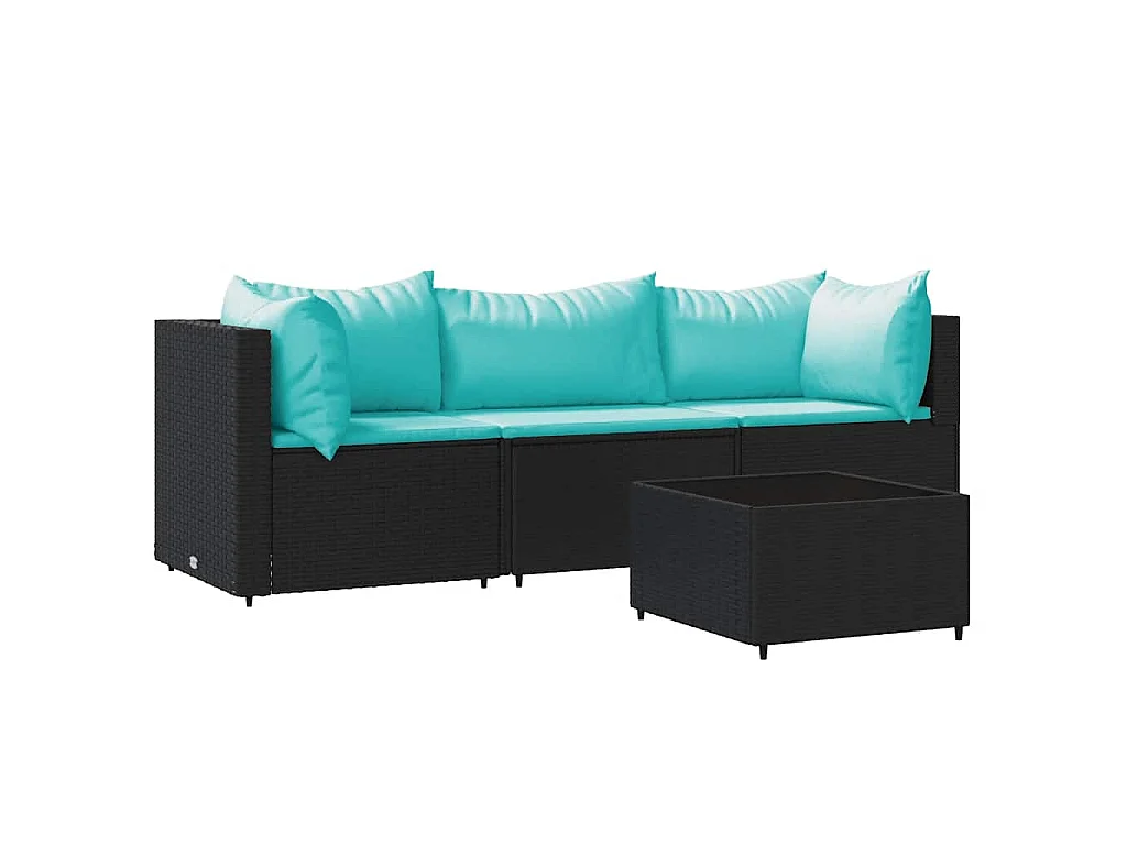 Set Divani da Giardino 4 pz con Cuscini Nero in Polyrattan