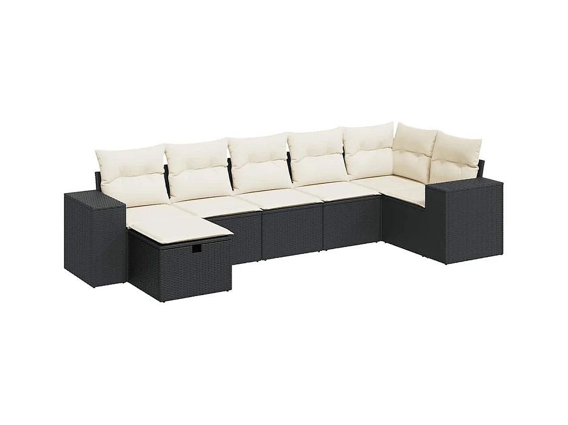 Set Divani da Giardino con Cuscini 7pz Nero Polyrattan