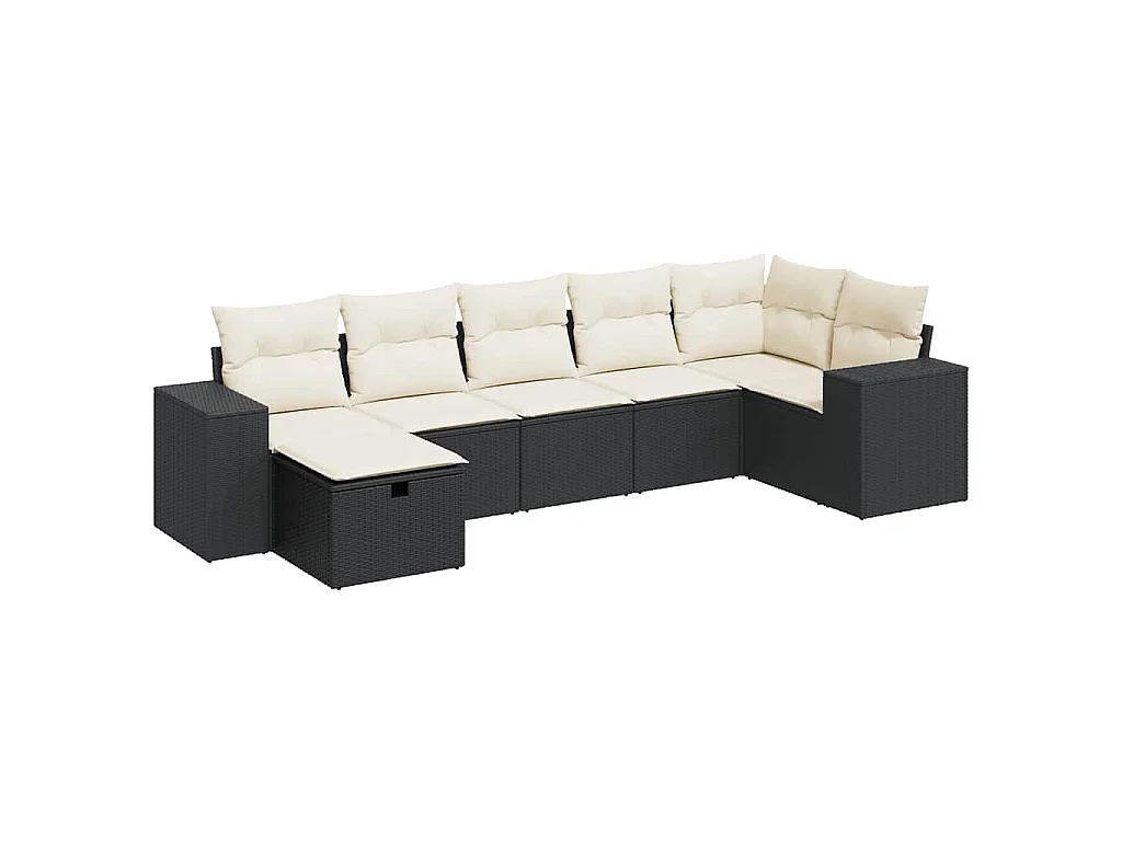 7-delige Loungeset met kussens poly rattan zwart