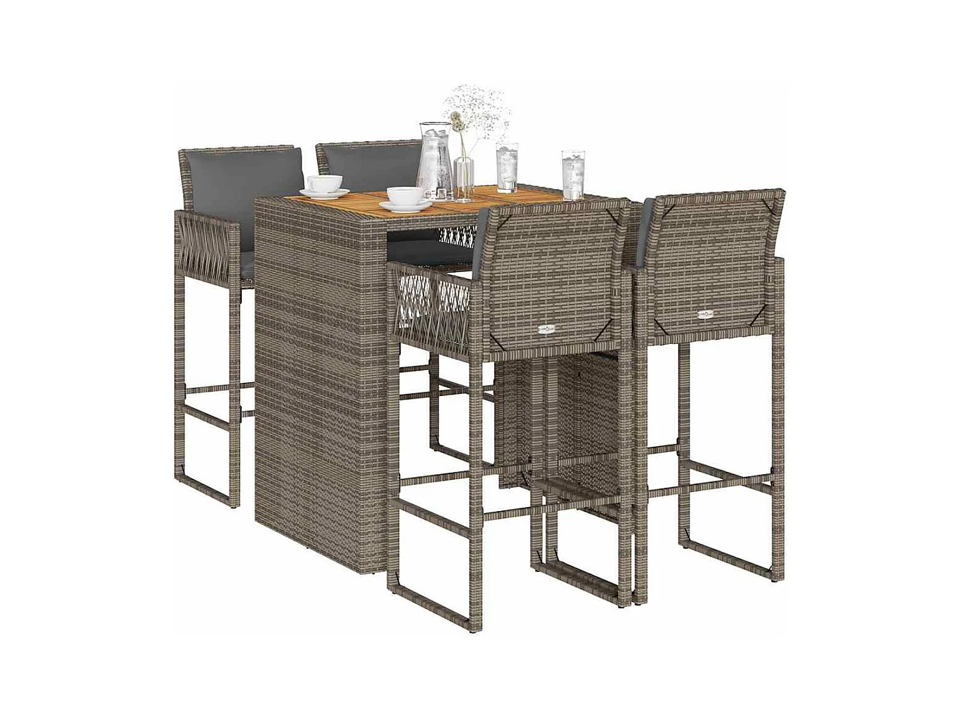 Ensemble de bar de jardin 5 pcs avec coussins gris poly rotin
