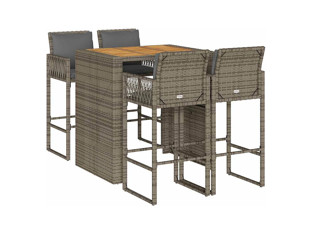 Ensemble de bar de jardin 5 pcs avec coussins gris poly rotin