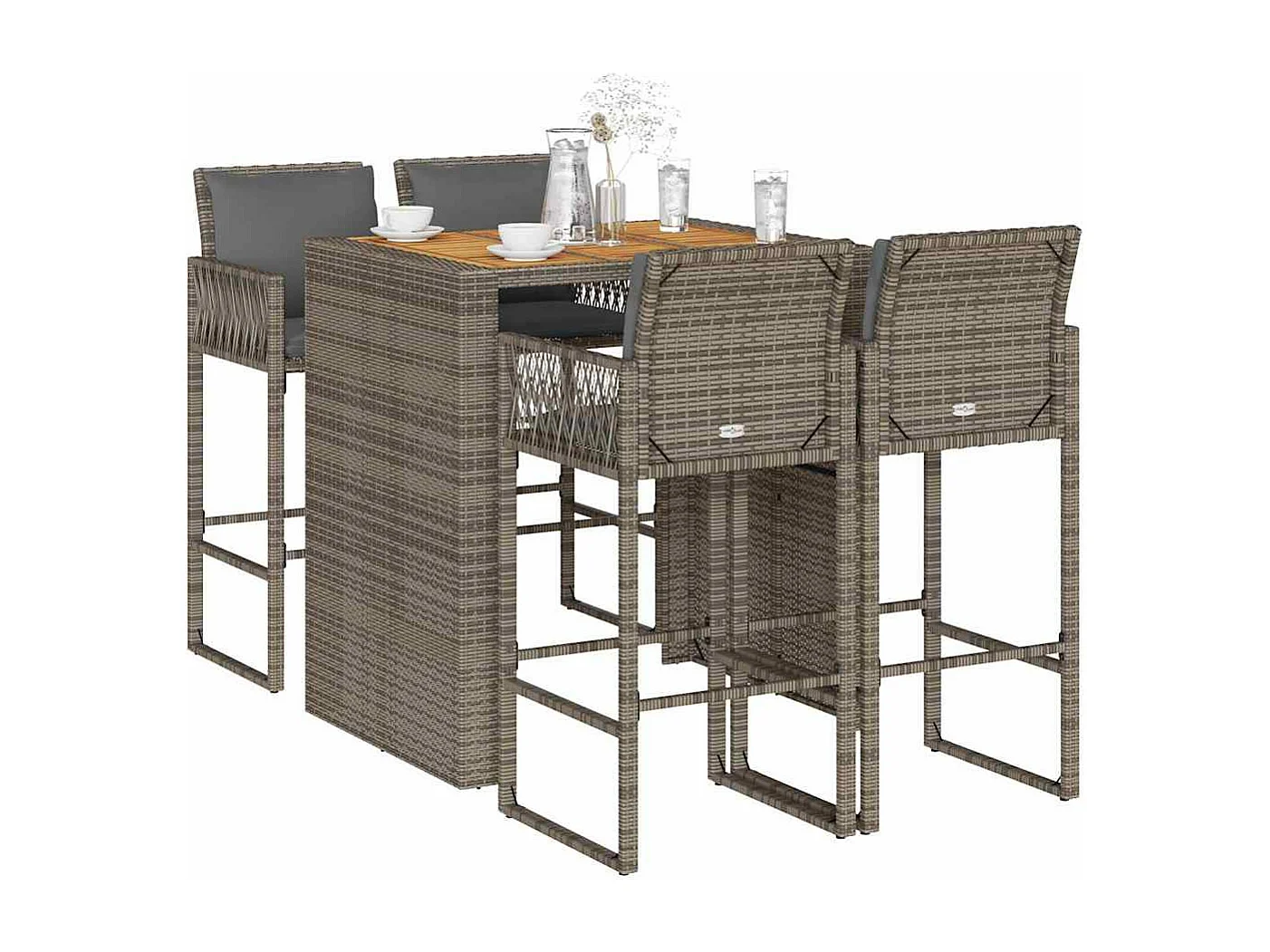 Ensemble de bar de jardin 5 pcs avec coussins gris poly rotin