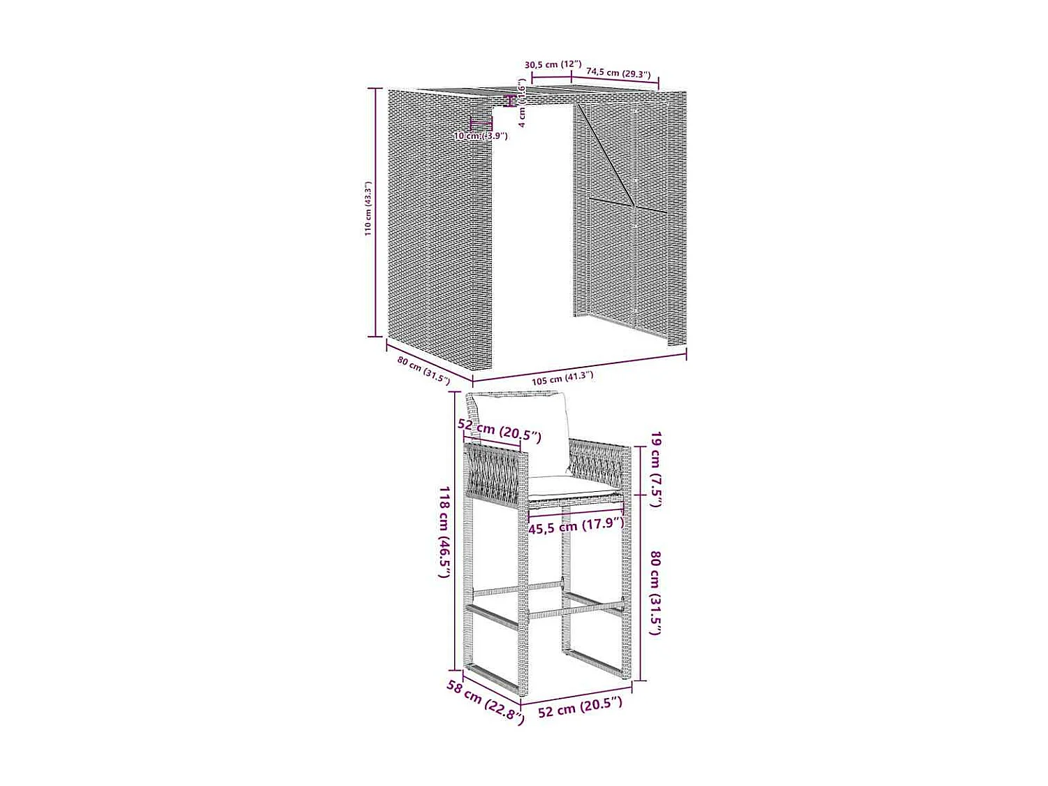 Ensemble de bar de jardin 5 pcs avec coussins gris poly rotin