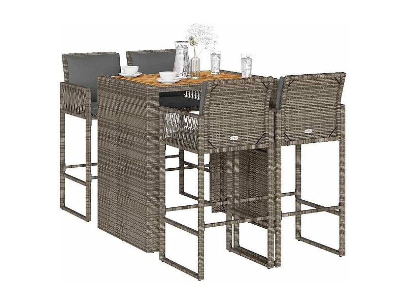 Ensemble de bar de jardin 5 pcs avec coussins gris poly rotin