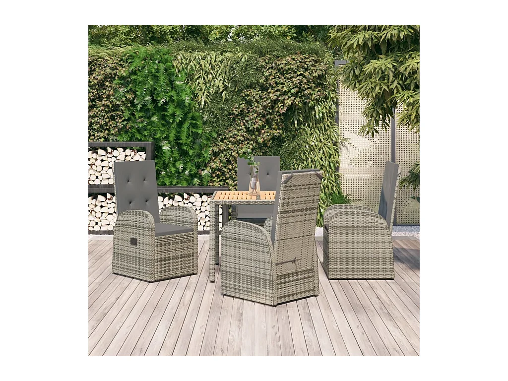 Set da Pranzo da Giardino 5 pz con Cuscini in Polyrattan Grigio