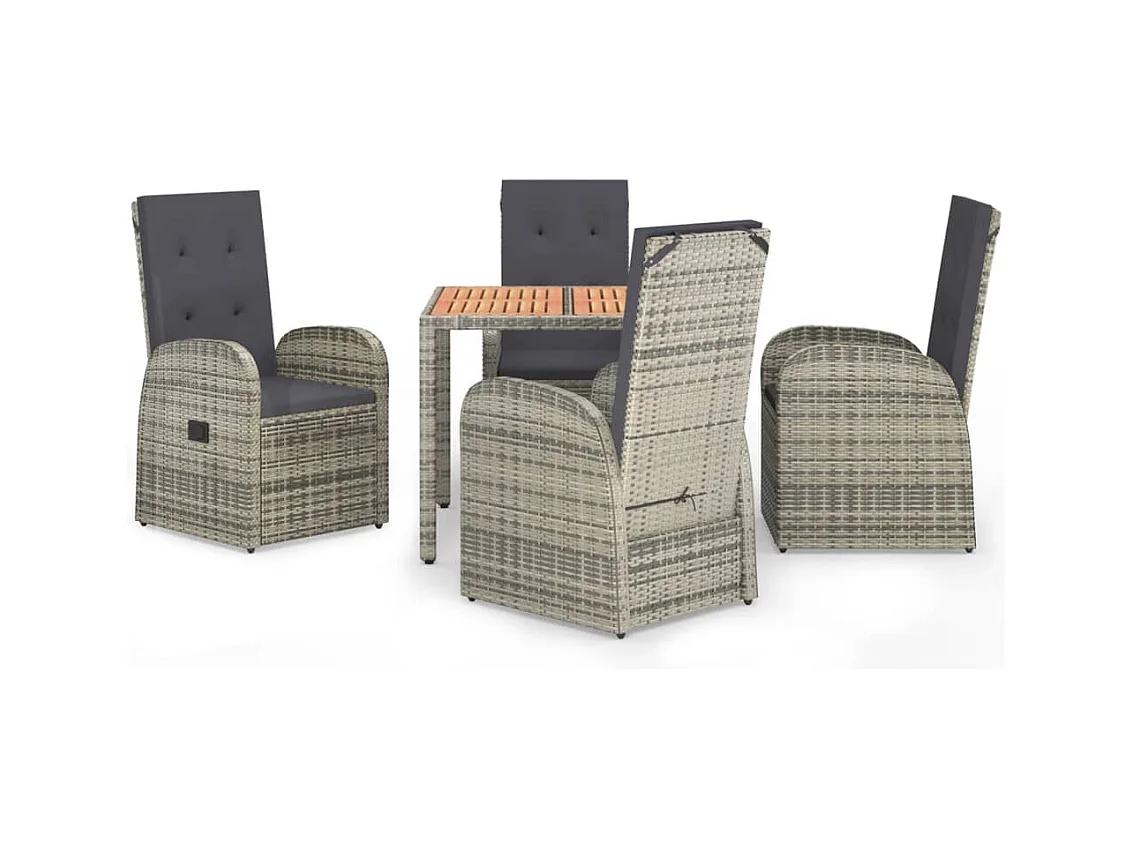 Set da Pranzo da Giardino 5 pz con Cuscini in Polyrattan Grigio