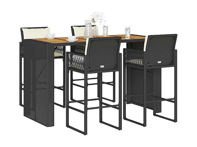 5-delige Tuinbarset met kussens poly rattan acacia zwart