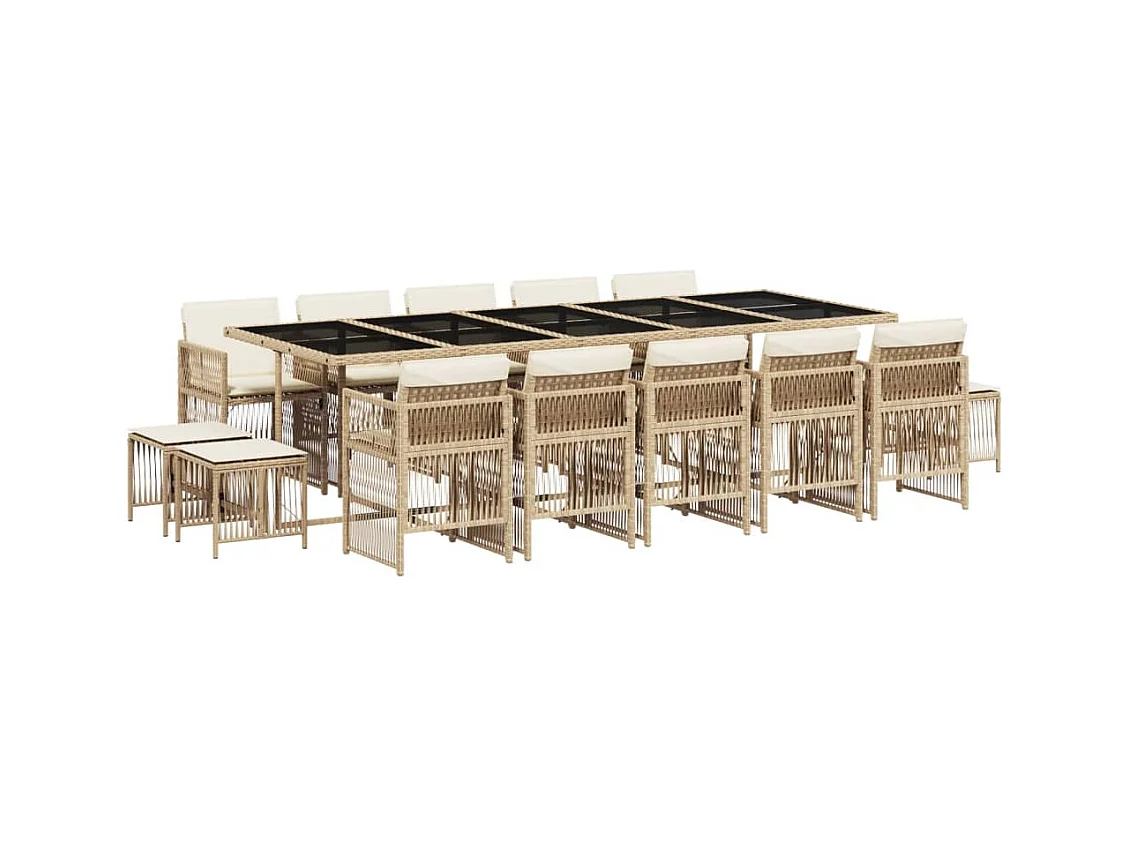 Ensemble à manger de jardin et coussins 15 pcs beige