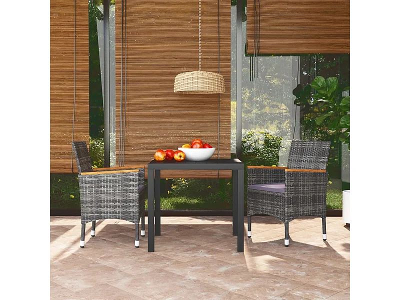 Ensemble à manger de jardin coussins 3pcs Résine tressée Gris