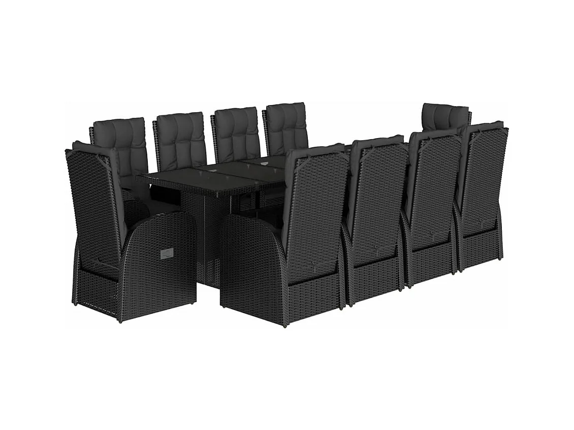 Ensemble à manger de jardin 11 pcs coussins noir résine tressée
