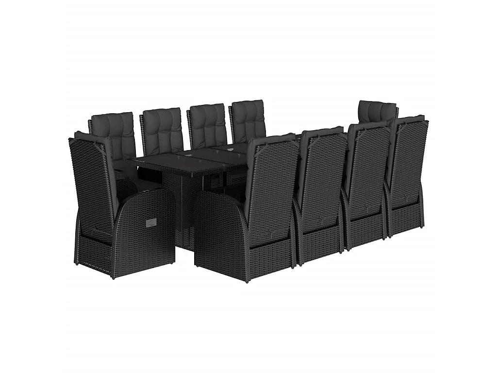 11-delige Tuinset met kussens poly rattan zwart