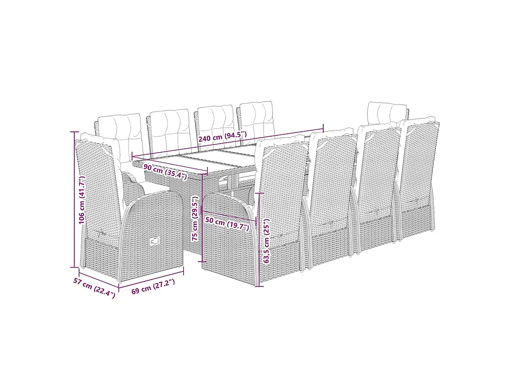 11-delige Tuinset met kussens poly rattan zwart