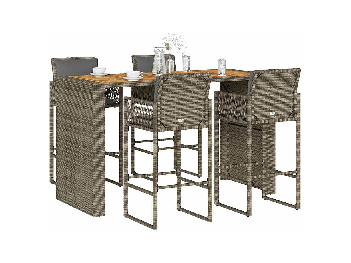 Ensemble de bar de jardin 5 pcs avec coussins gris poly rotin