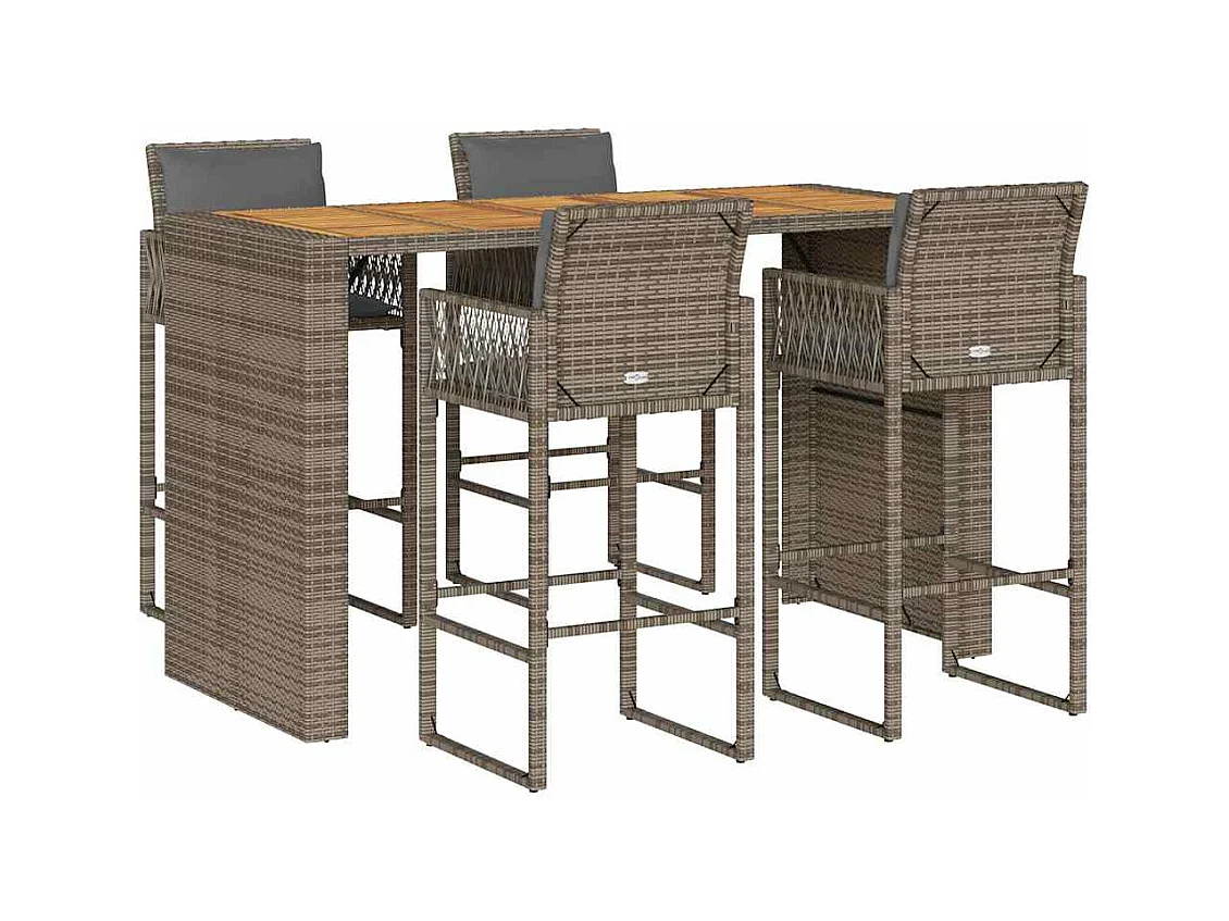 Ensemble de bar de jardin 5 pcs avec coussins gris poly rotin