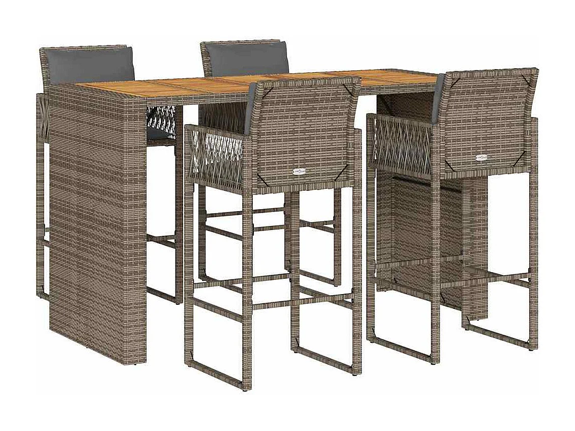 Ensemble de bar de jardin 5 pcs avec coussins gris poly rotin