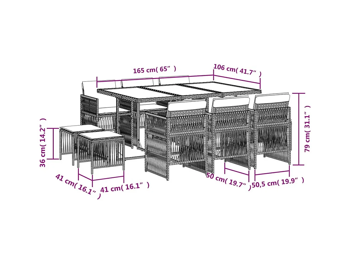 Set da Pranzo da Giardino 11 pz con Cuscini Beige in Polyrattan