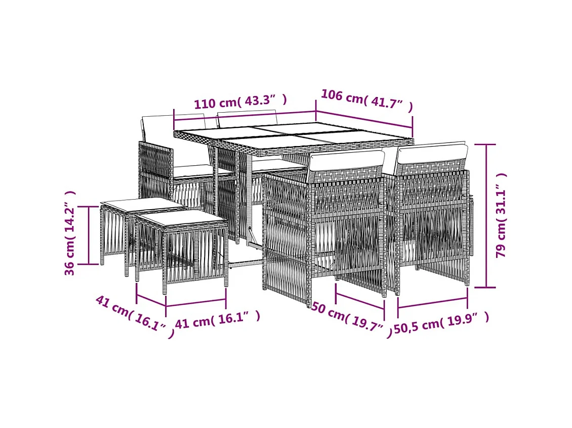 Ensemble à manger de jardin et coussins 9 pcs mélange beige