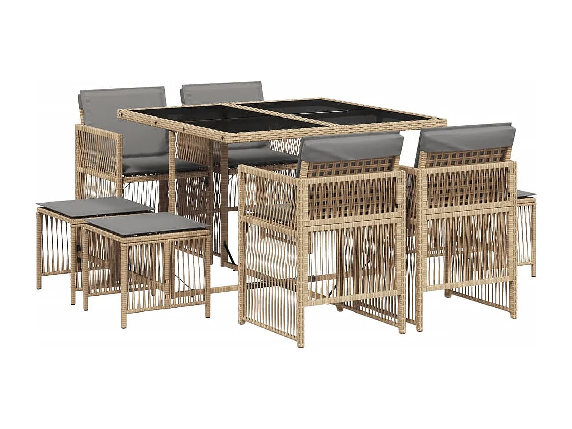 Ensemble à manger de jardin et coussins 9 pcs mélange beige