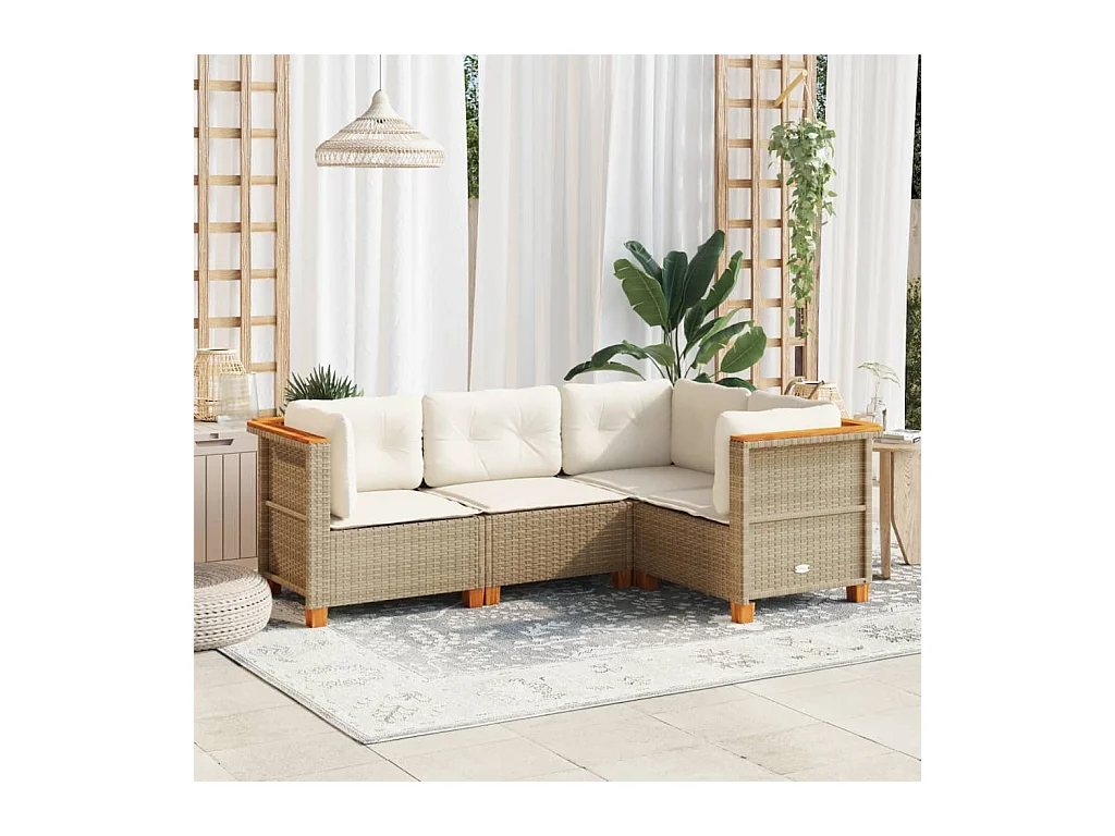 Salon de jardin avec coussins 4 pcs beige résine tressée