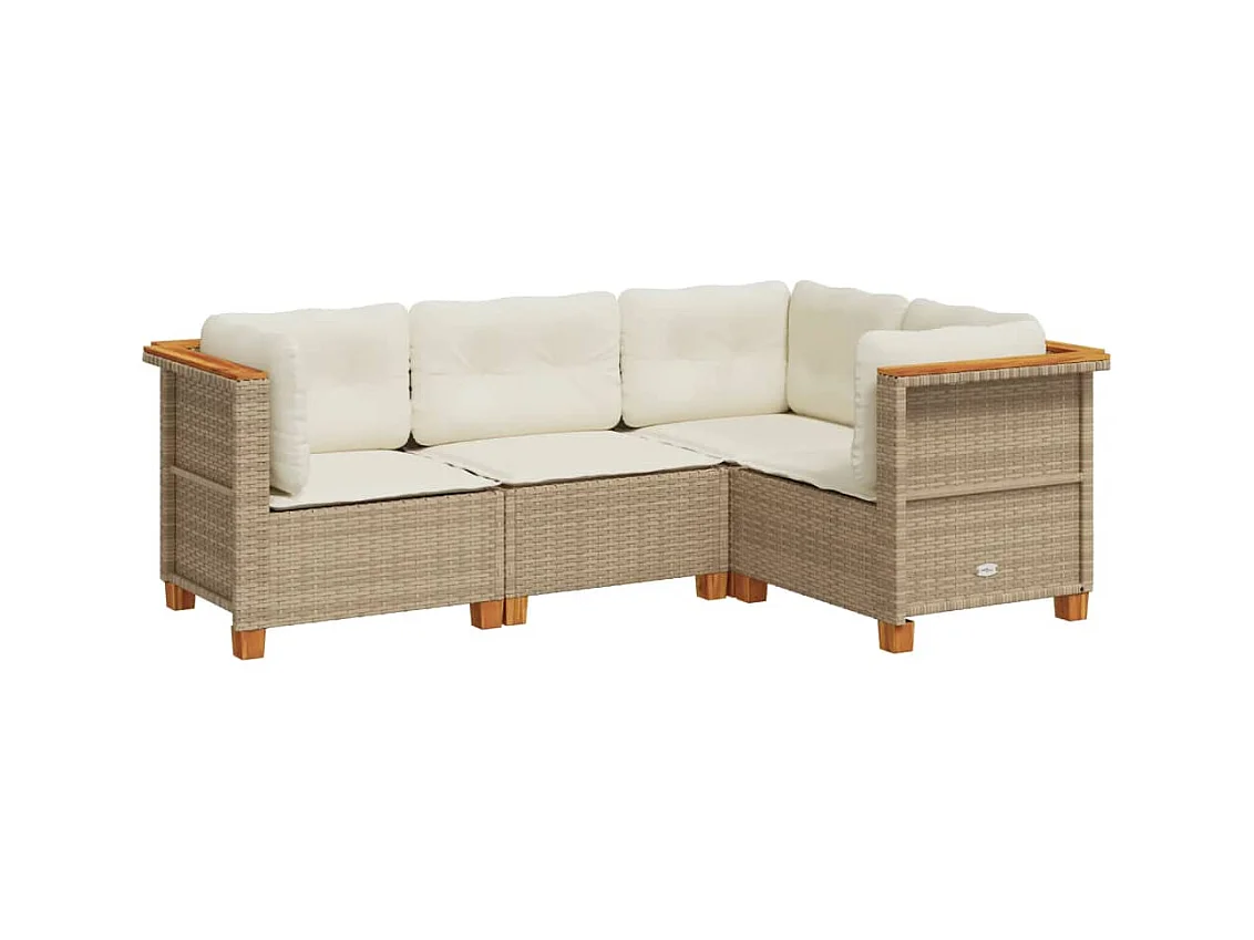 Salon de jardin avec coussins 4 pcs beige résine tressée