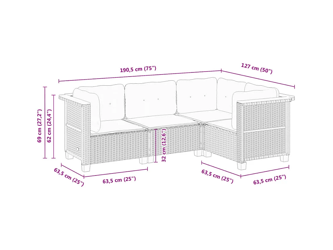 Salon de jardin avec coussins 4 pcs beige résine tressée