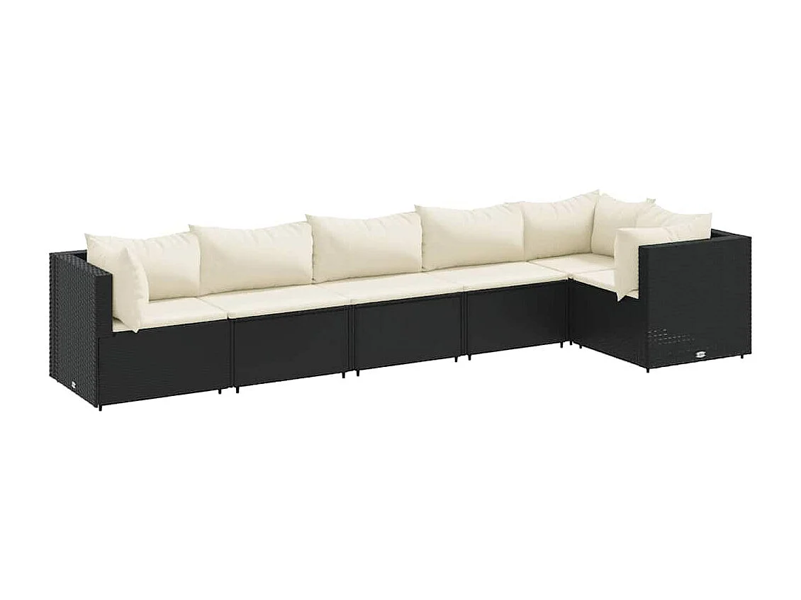 6 pcs conjunto lounge de jardim c/ almofadões vime PE preto