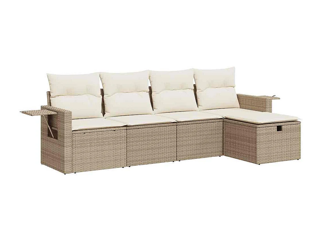 Salon de jardin avec coussins 5 pcs beige résine tressée