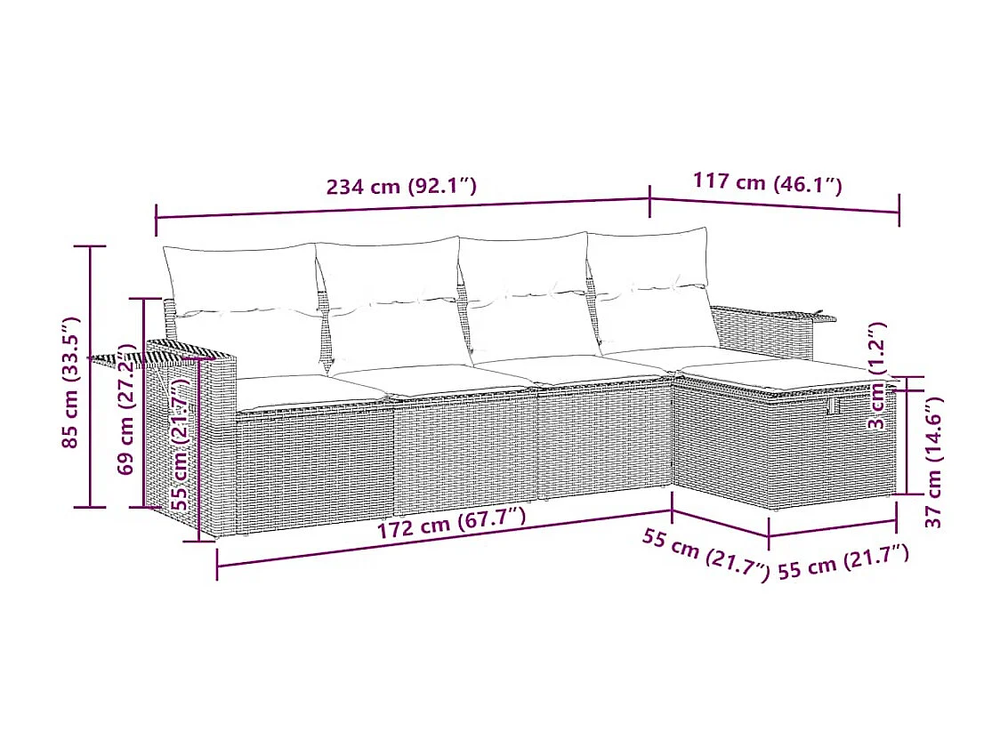 Salon de jardin avec coussins 5 pcs beige résine tressée