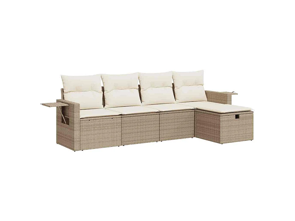 5-delige Loungeset met kussens poly rattan beige