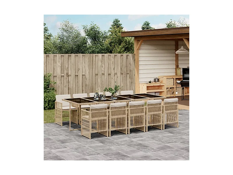 11-tlg. Garten-Essgruppe mit Kissen Beige Poly Rattan
