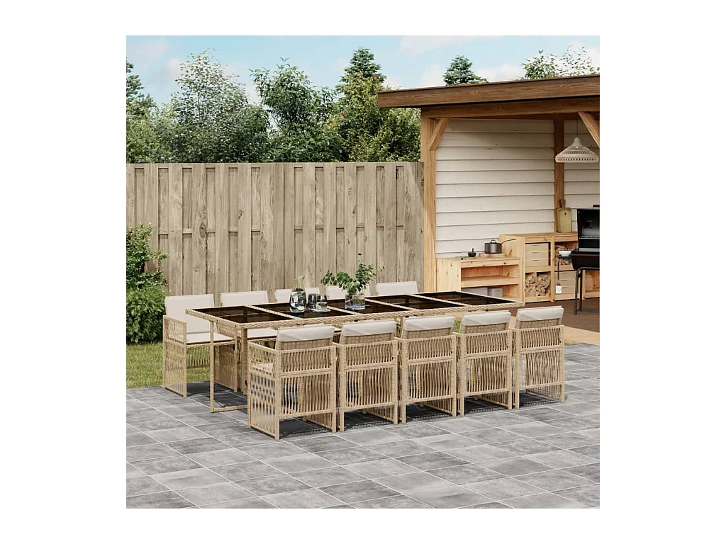 11-delige Tuinset met kussens poly rattan beige