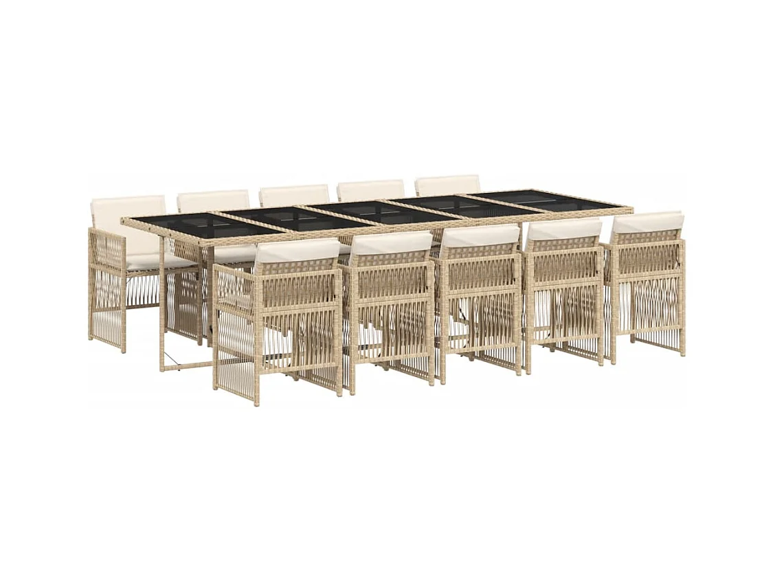 11-delige Tuinset met kussens poly rattan beige