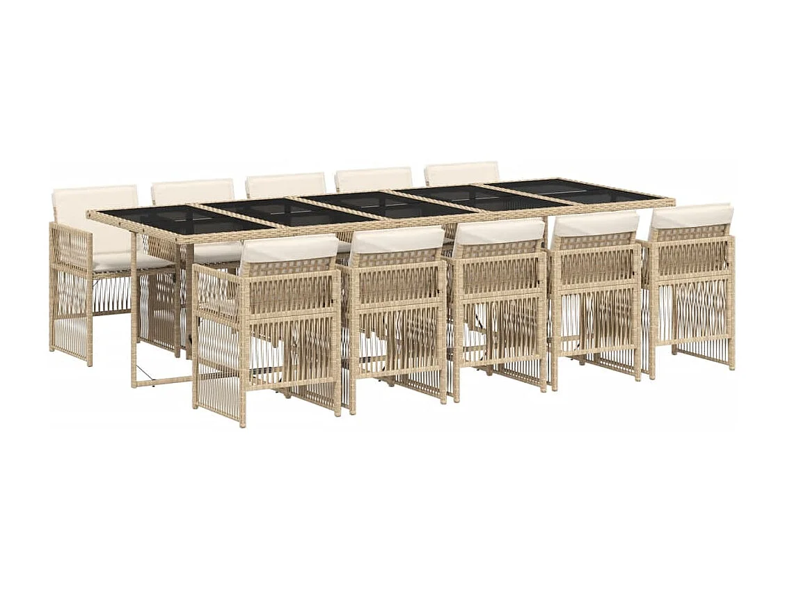 Ensemble à manger de jardin et coussins 11 pcs beige poly rotin