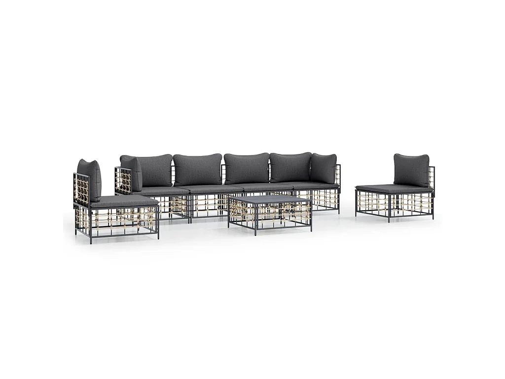 Set Divani da Giardino 7 pz con Cuscini Antracite in Polyrattan