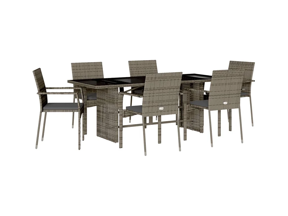 Ensemble à manger de jardin et coussins 7 pcs gris rotin