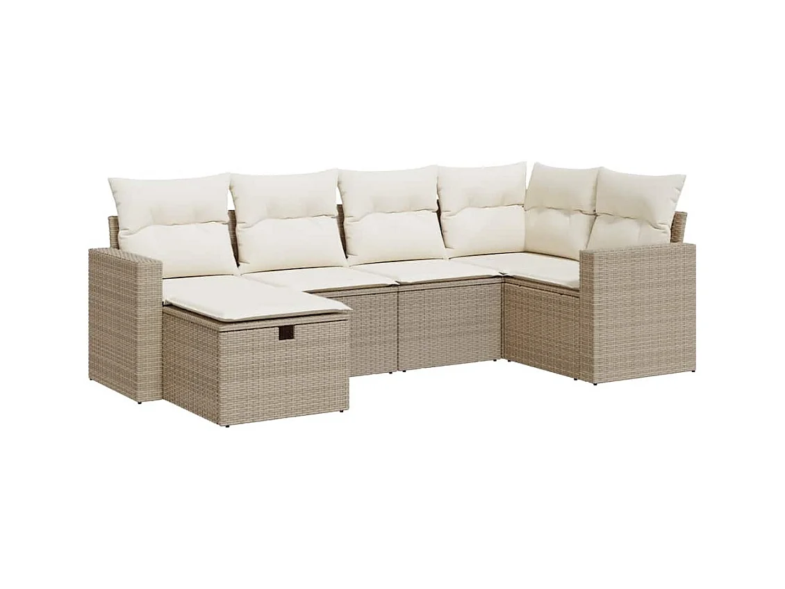 Juego de sofás jardín con cojines 6 pzas ratán sintético beige