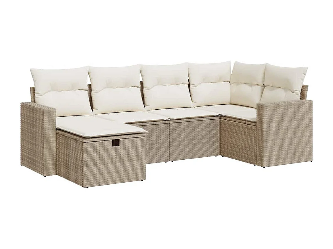 Salon de jardin avec coussins 6 pcs beige résine tressée