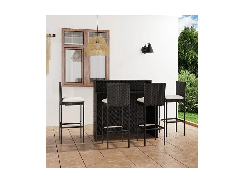 5-delige Tuinbarset met kussens zwart