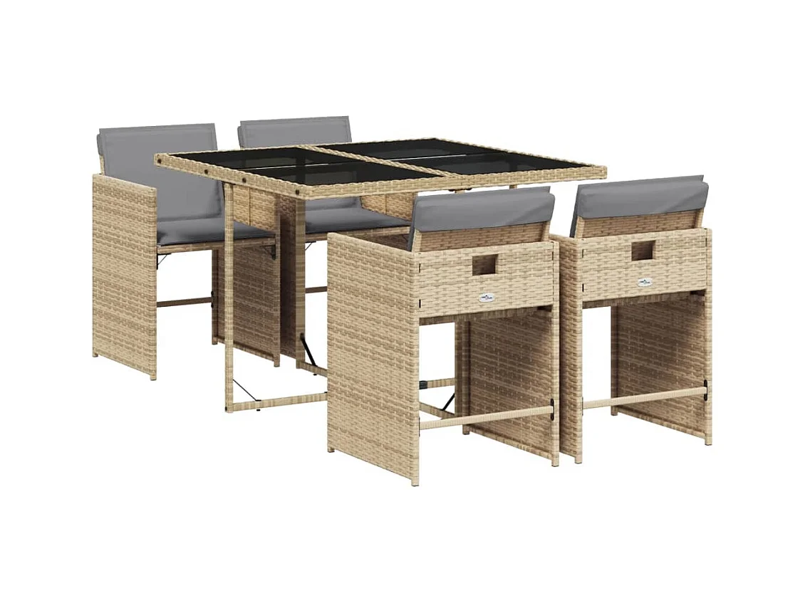 Ensemble à manger de jardin coussins 5 pcs mélange beige rotin