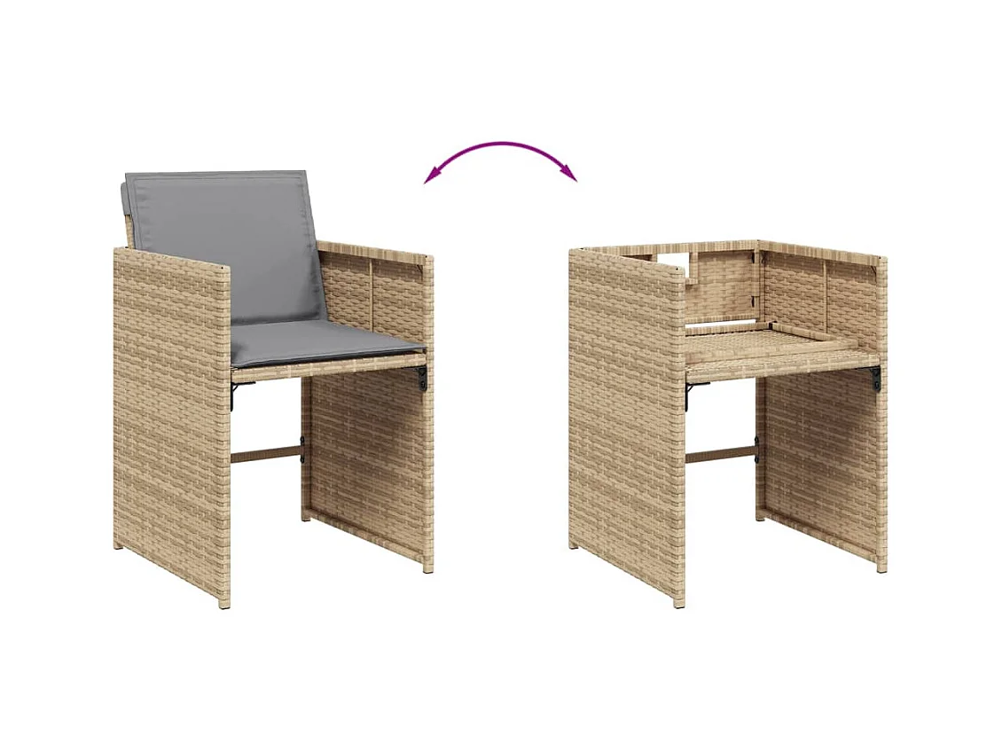 Ensemble à manger de jardin coussins 5 pcs mélange beige rotin