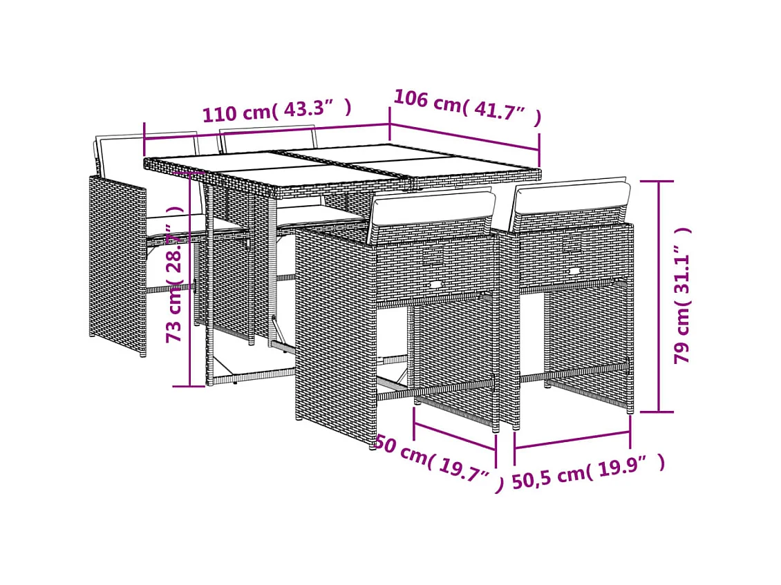 Ensemble à manger de jardin coussins 5 pcs mélange beige rotin